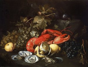 Hummerin ja osterien asetelma