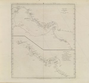 Plans of Ports, Dalrymple, Alexander julkaistu 1791 ID-numero 41167-2001 Luutnantti Edward Harveyn osittain korjaama Persianlahden osan tasokartta 1778.