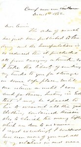 Kirje allekirjoitettiin A.E.Steenilla, leirillä Van Burenin lähellä, serkulleen Mary Walkerille, Van Buren, Ark., 1. joulukuuta 1862 tekijältä Alexander Early Steen