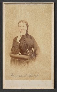 Carte-de-visit -muotokuva Margaret Alsopista, n. 1865. tekijältä Alexander Gardner