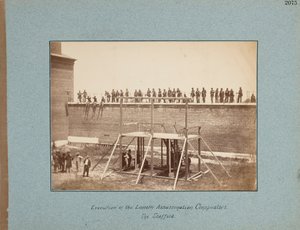 Lincolnin salamurhan salaliittolaisten teloitus. Teline tekijältä Alexander Gardner