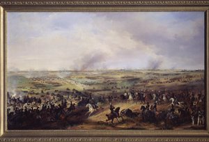 Kansakuntien taistelu Leipzigissä (Saksa) lokakuussa 1813. (tai Leipzigin taistelu, kolmannen liittouman jakso, Napoleonin sotien Saksan kampanja). Alexander Sauerweidin (1783-1844) maalaus öljy kankaalle. Saksalainen taide 1800-luvulta