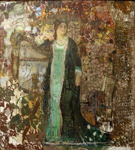 Harpisti. Muotokuva Tatjana Sergeevna Bartsevasta (1886-1984) par Savinov, Alexander Ivanovich (1881-1942) tekijältä Alexander Ivanovich Savinov