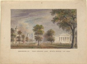 New Haven CT. Yale College ja State House vuonna 1830 tekijältä Alexander Jackson Davis