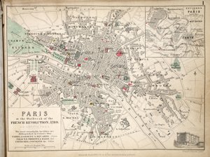 Pariisin kartta Ranskan vallankumouksen puhjetessa, 1789, julkaisija William Blackwood and Sons, Edinburgh ja London, 1848 (käsinvärinen kaiverrus)