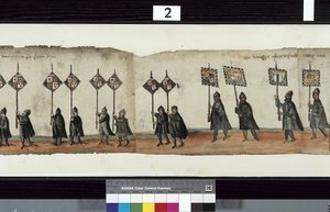 Yksityiskohta Huntlyn hautajaiskulkueesta, jota on sanottu käytetyn George 1:n, Huntlyn markiisilaisen, obsequiesissa