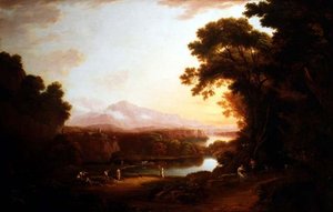 Italialainen maisema tanssivien talonpoikien kanssa (öljy kankaalle) tekijältä Alexander Nasmyth