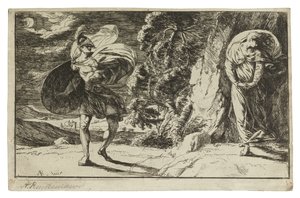 Fingal Encounters Carbon Carglass, c. 1774 (etsaus kermanväriselle paperille)