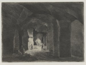 Maanalainen tunnelijärjestelmä Sint Pietersbergissä Maastrichtissa Pres de la Meuse, 11 Eaux-Fortes (sarjan nimi)