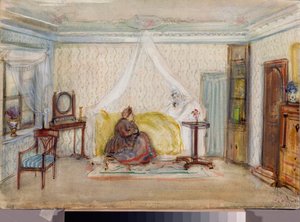 Lavastus Piotr Tšaikovskin (1840-1893) oopperaan "Jevgeni Onegin" (P. Tšaikovskin Eugene Onegin -oopperan lavasuunnittelu) - Oeuvre de Alexander Valentinovich Sredin (Sredine) (1872-1934), akvarelli ja valkoinen paperille