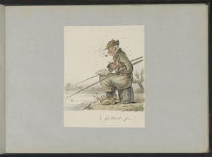 Mies kalastaa, neuloa, tupakoi ja lukee rantakadulla tekijältä Alexander Ver Huell