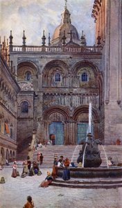 Santiago Di Compostelan katedraali, eteläinen portti (väri litho)