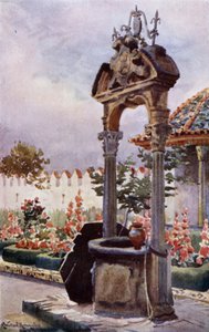 Andalusian puutarhassa (väri litho)