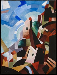 Italialainen kaupunki meren rannalla, n. 1917 (öljy ja tempera kankaalle)
