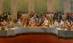 Napoleon Bonaparten (1769-1821) ja Marie-Louise de Habsburg-Lorrainen (1791-1847) hääjuhla 1810 - Yksityiskohta: Napoleon I:n ja Marie-Louisen hääjuhla Palais desin teatterissa Tuileries, 2. huhtikuuta tekijältä Alexandre Dufay