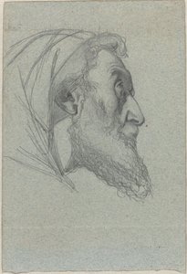 Parrakas mies profiilissa (recto) / Nainen katselee ylös (verso)