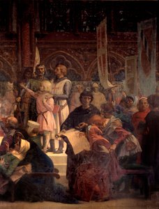 Kuningas Ludvig IX sanoi, että Saint Louis (1214-1270) tekee oikeutta Alexandre Cabanelin (1823-1889) maalaus 1800-luvun Pariisi, Pantheon tekijältä Alexandre Cabanel