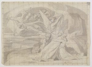 Study for the Death of Mooses, 1851 (kynä ja muste, pesu, lyijykynä ja guassi paperille) (ks. 225068) tekijältä Alexandre Cabanel