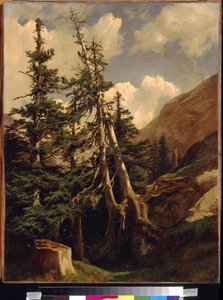 Firs in the mountains, Calame, Alexandre (1810-1864). Öljy kankaalle, Mitat: 68,5x53. Valtion A. Pushkinin kuvataidemuseo, Moskova tekijältä Alexandre Calame