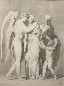 Cupid ja Psyche (kynä ja harmaa muste paperille) tekijältä Alexandre Evariste Fragonard