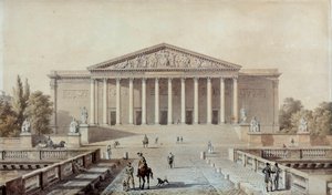 Kansalliskokouksen projekti tai Palais Bourbon, Palais du Corps Legislatif Piirustus Evariste Fragonard (1780-1850) 1800-luvun Pariisi, Palais Bourbon