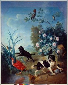 Zerbine ja Jemite, kuningas Ludvig XIV:n koirat François Desportesin (1661-1743) maalaus 1739 Compiegne, Musee national du chateau