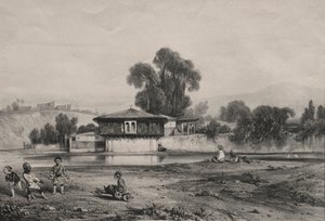 Paviljonki joen reunalla. tekijältä Alexandre Gabriel Decamps