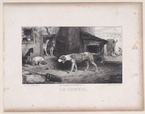 Kennel, sarjasta Hunting Scenes, 1829. tekijältä Alexandre Gabriel Decamps