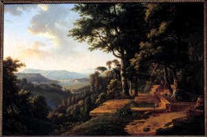 Filosofi Jean Jacques Rousseau (1712-1778) meditoi vuonna 1770 Parc de la Rochecordonissa lähellä Lyonia Alexandre Hyacinthe Dunouyn (1757-1841) maalaus 1700-luvun Pariisi, Musee Marmottan