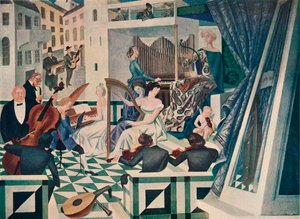 Yksityiskohta seinämaalauksesta yksityistalon konserttihuoneessa, n. 1927 tekijältä Alexandre Jacovleff