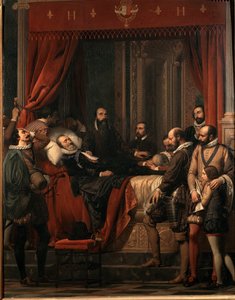 Ranskan kuninkaan Henrik IV:n kuolema, hänen ruumiinsa on esillä Alexandre Hessen (1806-1879) Louvren maalauksessa