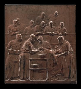Monod, joka esittelee toimenpidettä leikkaussalissa [käänteinen], c. 1906.