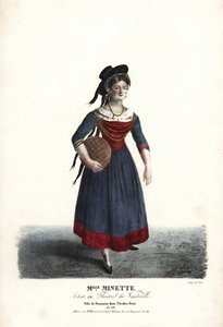 Näyttelijä Mademoiselle Minette tai Jeanne-Marie-Francoise Menestrier Francoisen roolissa Sewrinin Theater du Vaudevillen Nicolas Remissä tekijältä Alexandre Marie Colin
