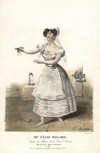 Tanssija neiti Zelie Molard ja Louise Francois-Alexis Blache Jr:n elokuvassa Le Deserteur, koreografi Dauberval, Theater de la Porte St. Martin tekijältä Alexandre Marie Colin