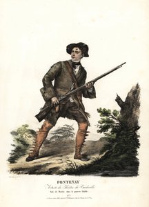 Jean-Baptiste Fontenay ja Martin Balissonin ja Dumersanin elokuvassa Le Poor Diable, Theater du Vaudeville. F. Noelin käsinvärinen litografia Alexandre-Marie Colinin kuvituksen jälkeen eri rooleissa olevien näyttelijöiden muotokuvista, F. Noel, Paris tekijältä Alexandre Marie Colin