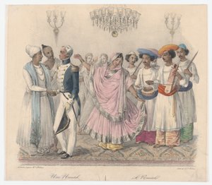 Une Nautch, 24 levystä, jotka kuvaavat hindooa ja eurooppalaisia tapoja Bengalissa,..., 1832 tekijältä Alexandre Marie Colin