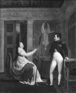 Marie Louise (1791-1847) Habsbourg Lorrainesta maalaa muotokuvan Napoleon I:stä (1769-1821) tekijältä Alexandre Menjaud