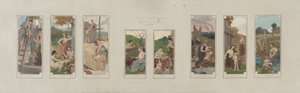 Courbevoien kaupungintalon luonnos: Jour de fête. Lepääminen. Työ. Nuori tyttö. Äiti. Hartaus. Isoäiti. Koulutus