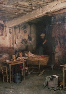 Lapset mökin sisätiloissa (öljy kankaalle) tekijältä Alexei Alexevich Harlamoff
