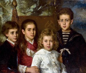 Paul Pavlovich Demidoffin, San Donaton toisen prinssin (1839-1885), Aurore Anatolin, Marian ja Pavelin lasten muotokuva - Aleksei Aleksejevitš Harlamovin kuva (1840-1922) - 1883 - Öljy kankaalle - 76,5x90 - Yksityiskokoelma tekijältä Alexei Alexevich Harlamoff