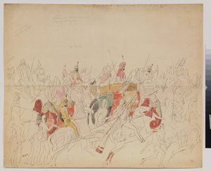 Maharaja Sher Singh (1807-1843) Punjabista (Intia) ja hänen hovissaan. Aleksei Dmitrievich Saltykovin (1806-1859) työ, akvarellikynä ja muste paperille tekijältä Alexei Dmitrievich Saltykov