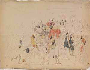 Punjabin Maharaja Sher Singhin ja Britannian suurlähettilään Clarkin tapaaminen vuonna 1842, 1842 tekijältä Alexei Dmitriyevich Saltykov
