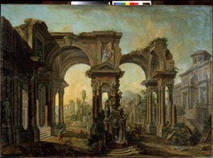 Arkkitehtoninen näkymä. Aleksei Ivanovitš Belskin (1730-1796) maalaus. Öljy kankaalle tekijältä Alexei Ivanovich Belsky