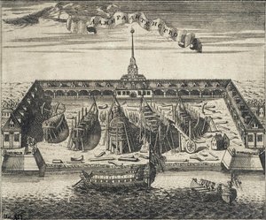 Näkymä Admiralty Shipyardista Pietarissa, 1717 tekijältä Alexei Ivanovich Rostovtsev