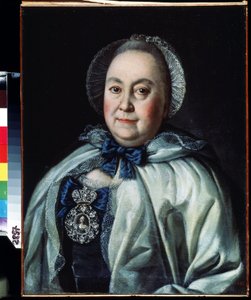 Odottaneen naisen muotokuva, kreivitär Maria A. Rumyantseva (1698-1788) (Muotokuva rouvasta odottamassa kreivitär Maria A. Rumyantseva). Aleksei Petrovitš Antropovin (1698-1788) maalaus. Öljy kankaalle 62,5 x 48 cm