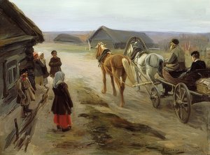 Opettajan saapuminen kylään. 1908-14 tekijältä Alexei Steipanovitch Stepanov