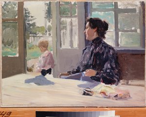 Terassilla - Aleksanteri Stepanovitš Stepanovin (1858-1923) maalaus, öljy kankaalle, venäläinen taide, 1800-luvun loppu - 1900-luvun alku, modernismi - Valtion taidemuseo, Nižni Novgorod (Venäjä)