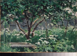 Puutarhan nurkka - Aleksei Stepanovitš Stepanovin (1858-1923) teos, öljy pahville