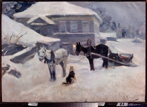 Maalaishotelli - Aleksei Stepanovitš Stepanovin (1858-1923) maalaus, öljy kankaalle, 1800-luvun lopun - 1900-luvun alun venäläistä taidetta, maisema - M Tuganovin Pohjois-Ossetian taidemuseo, Vladikavkaz (Venäjä)