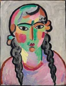 Vaalea tyttö harmailla palmikoilla. Noin 1916 tekijältä Alexej von Jawlensky